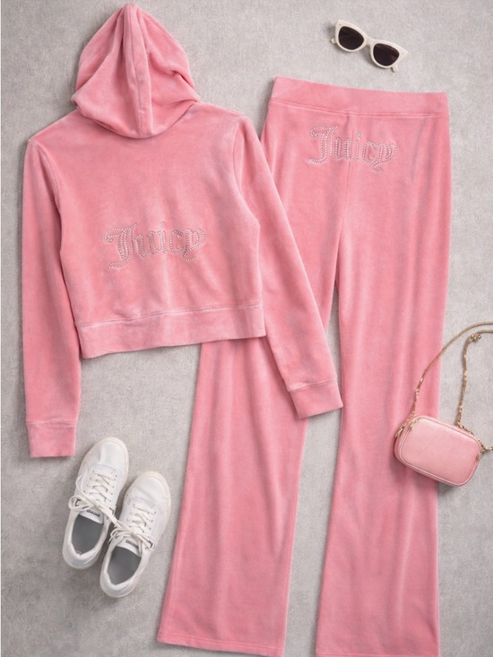 Juicy Couture Pants - Juicy Couture Strawberry Ice Coral Pink Velour Tracksuit Set L Rhinestone